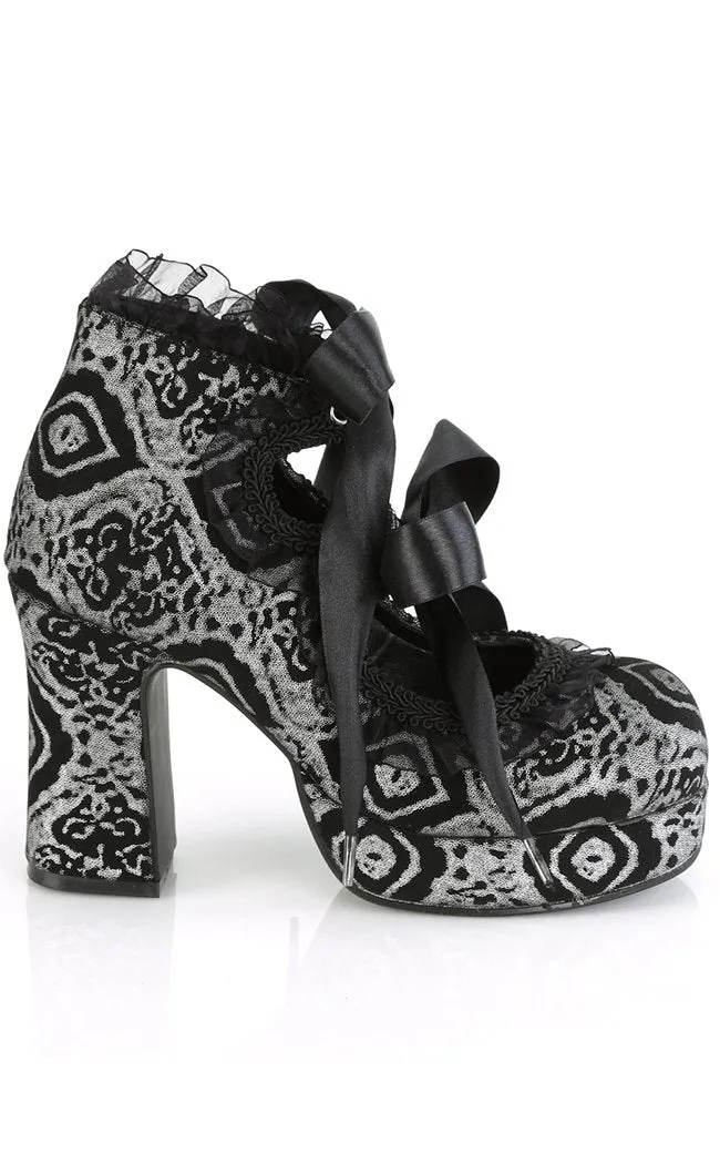 GOTHIKA-53 Black & Silver Nubuck Mary Jane Heels