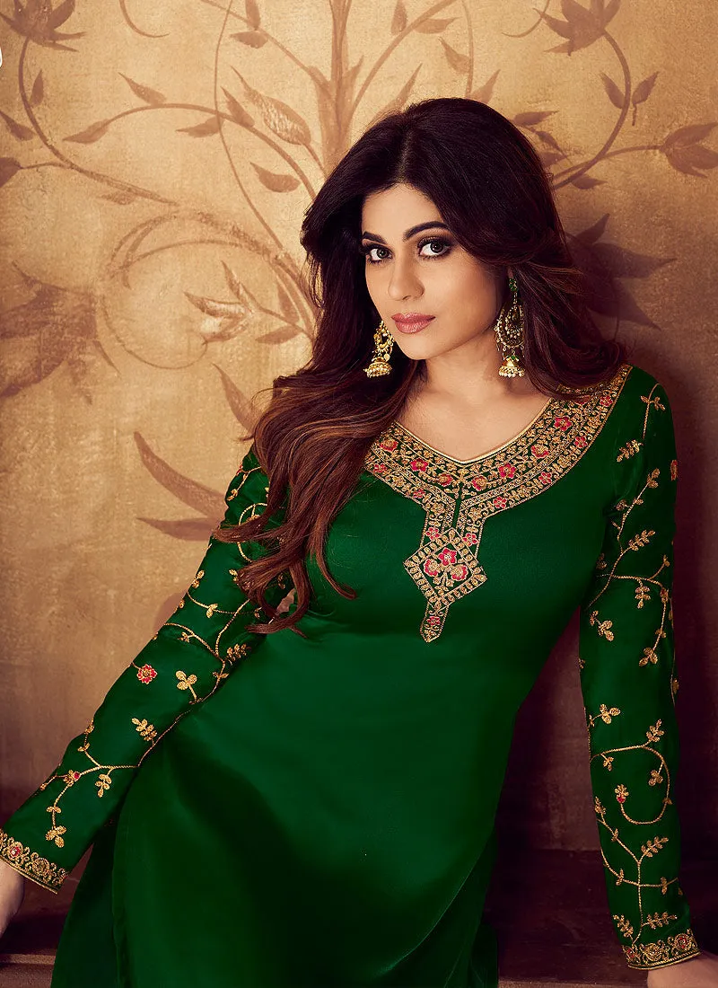 Green All Over Traditional Embroidered Palazzo Suit