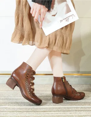 Handmade Retro Hollow Summer Chunky Boots