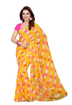 Ishin Faux Georgette Yellow Printed Women's Saree.