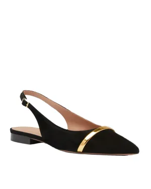 Jama Flat Suede Slingback in Black and Gold