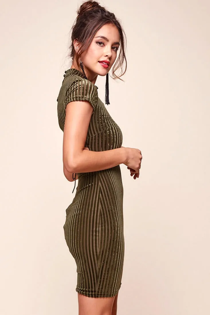 Jane Mid-Turtleneck Ribbed Bodycon Dress Green