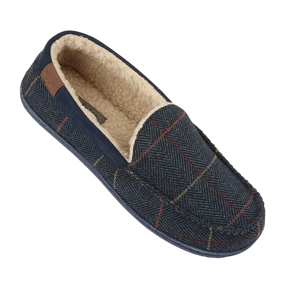 JO & JOE Men's Navy Blue Tweed Warm Lined Moccasin Slippers