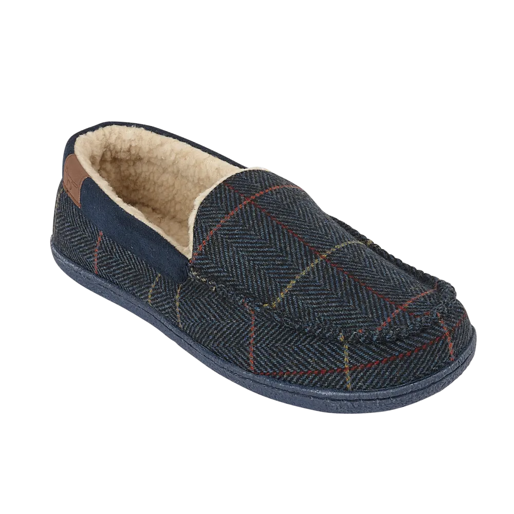 JO & JOE Men's Navy Blue Tweed Warm Lined Moccasin Slippers