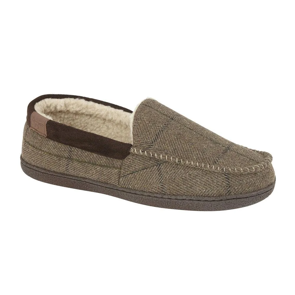 JO & JOE Men's Navy Blue Tweed Warm Lined Moccasin Slippers