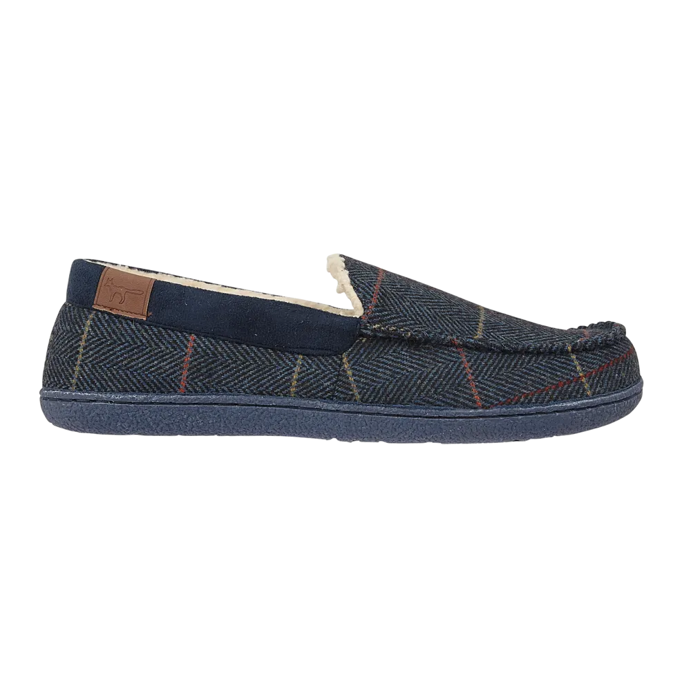 JO & JOE Men's Navy Blue Tweed Warm Lined Moccasin Slippers