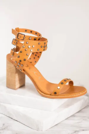 Just Your Type Tan Brown Studded Heels