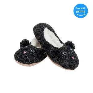 Kitty Cat Pom Womens Animal Cozy Indoor Plush Lined Non Slip Fuzzy Soft Slipper - Small