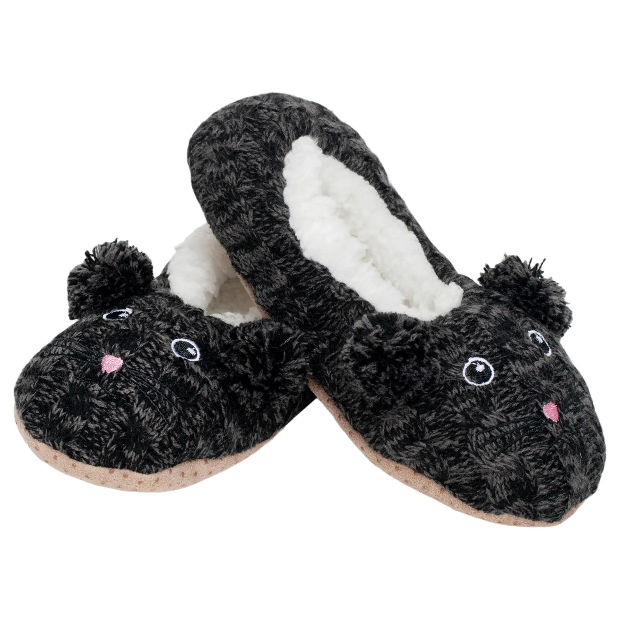 Kitty Cat Pom Womens Animal Cozy Indoor Plush Lined Non Slip Fuzzy Soft Slipper - Small