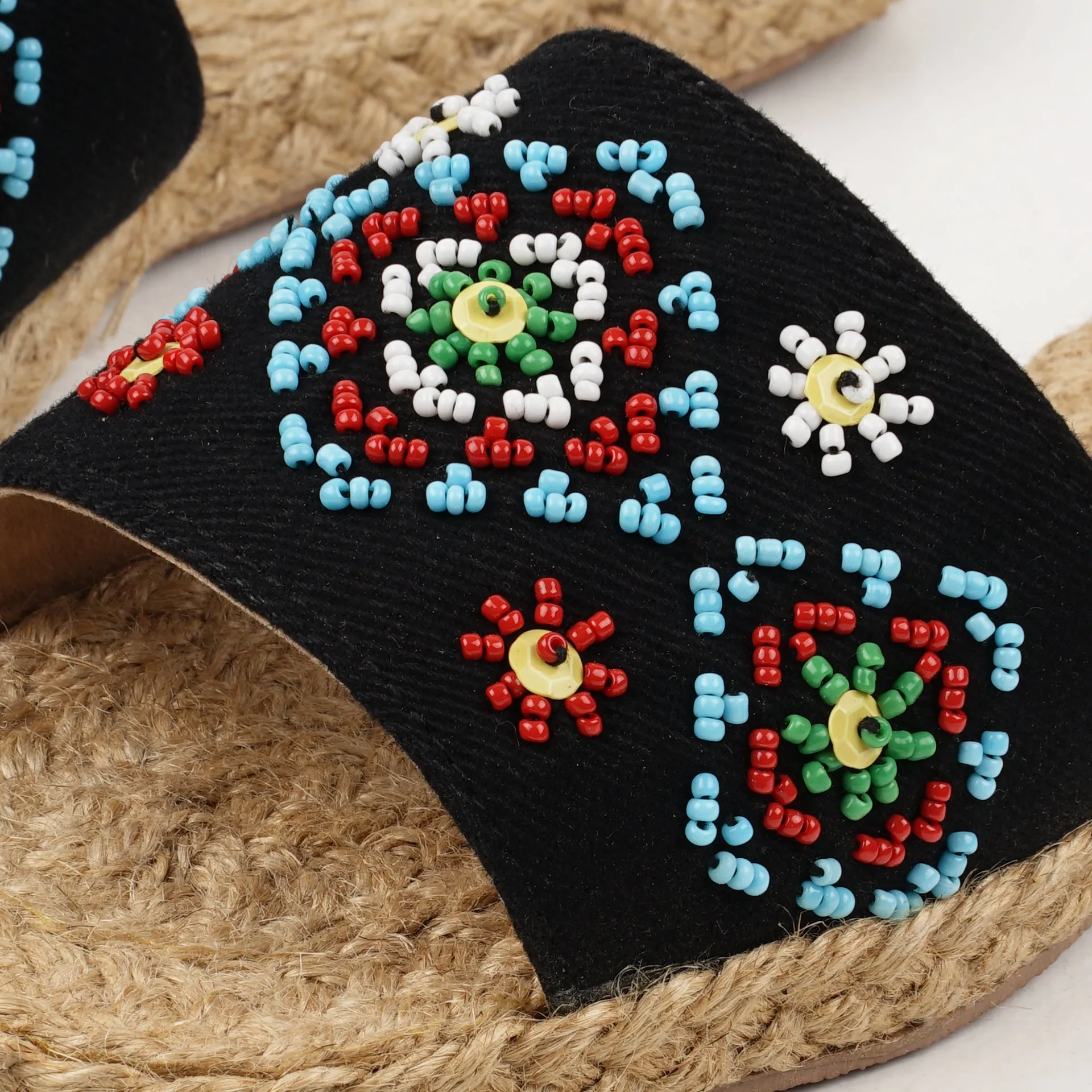 Ladies Black Bagobo Beaded Slippers