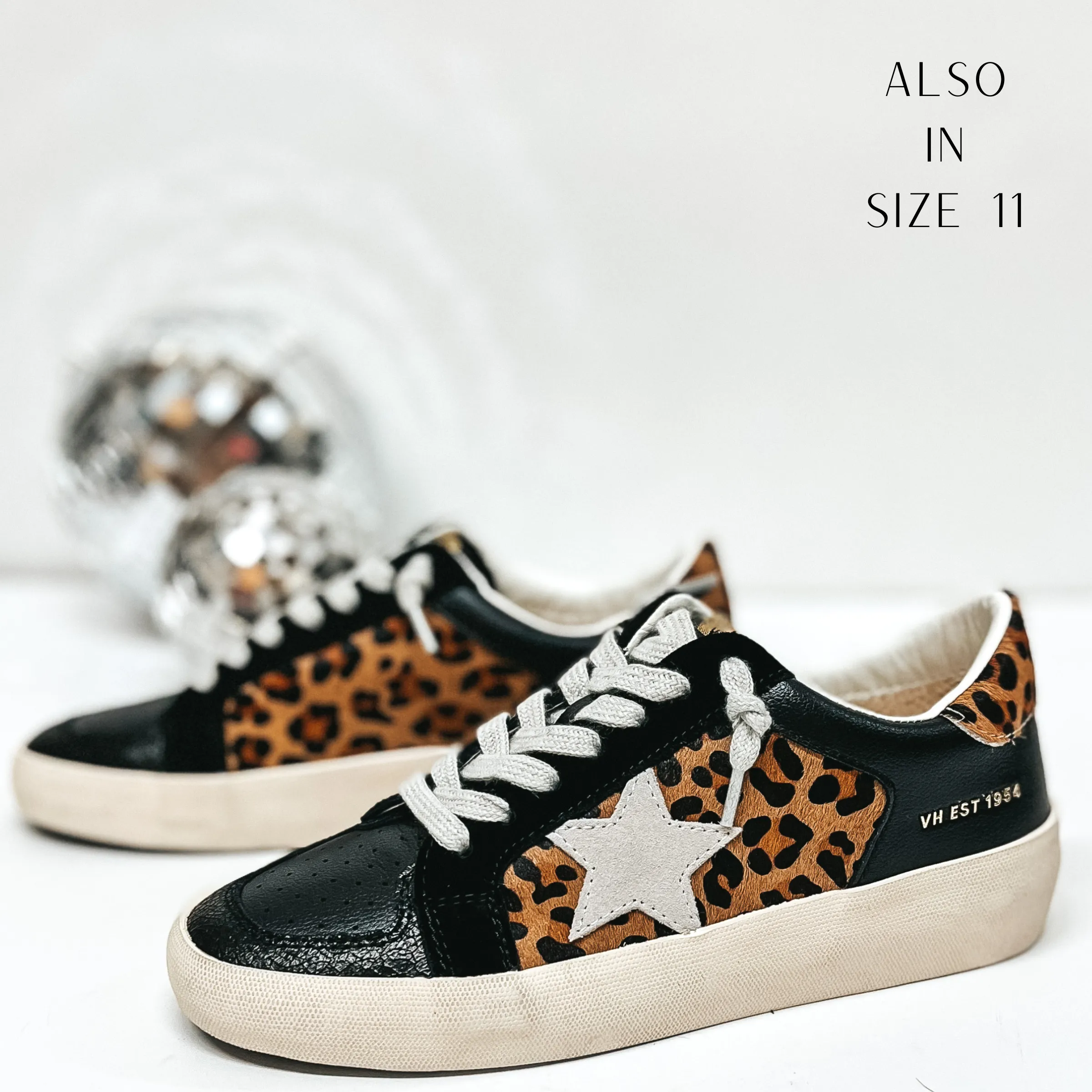 Last Chance Size 6, 6.5 & 11 | Vintage Havana | Elodie Sneakers in Black and Leopard Print