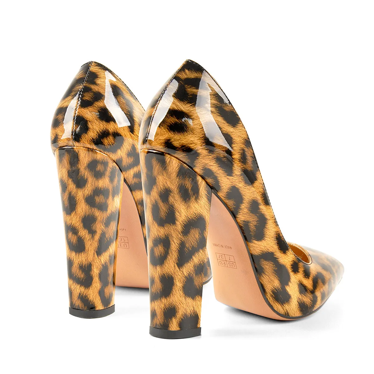 Leopard Pointed toe Pumps Chunky Heels Basic Women High Heels