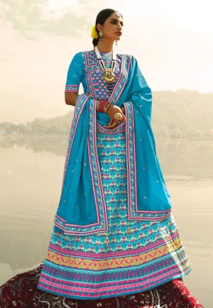 Light Blue Multi Coloured Lehenga Choli