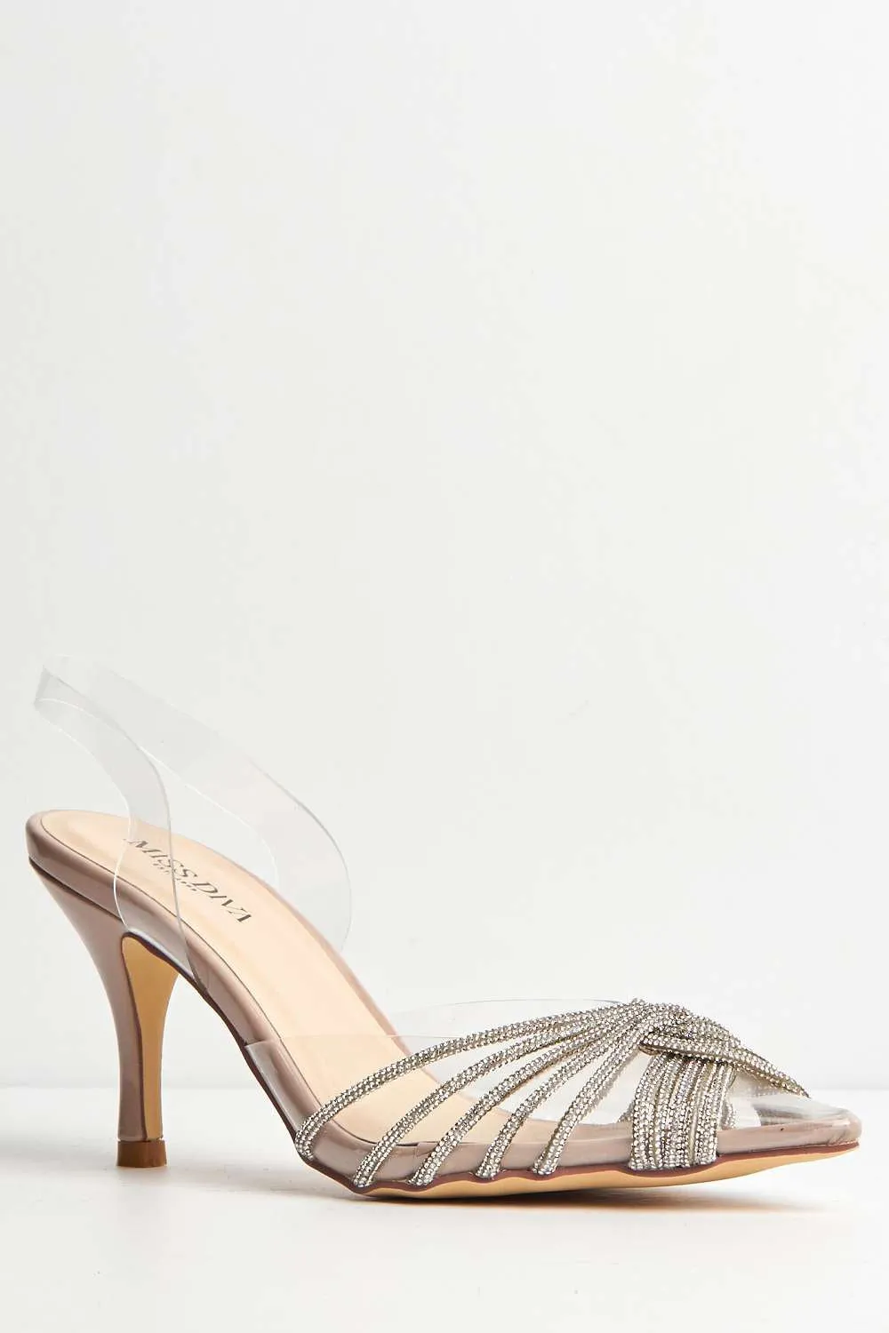 Liz Diamante Embellished Sling Back Perspex Court Shoes in Nude