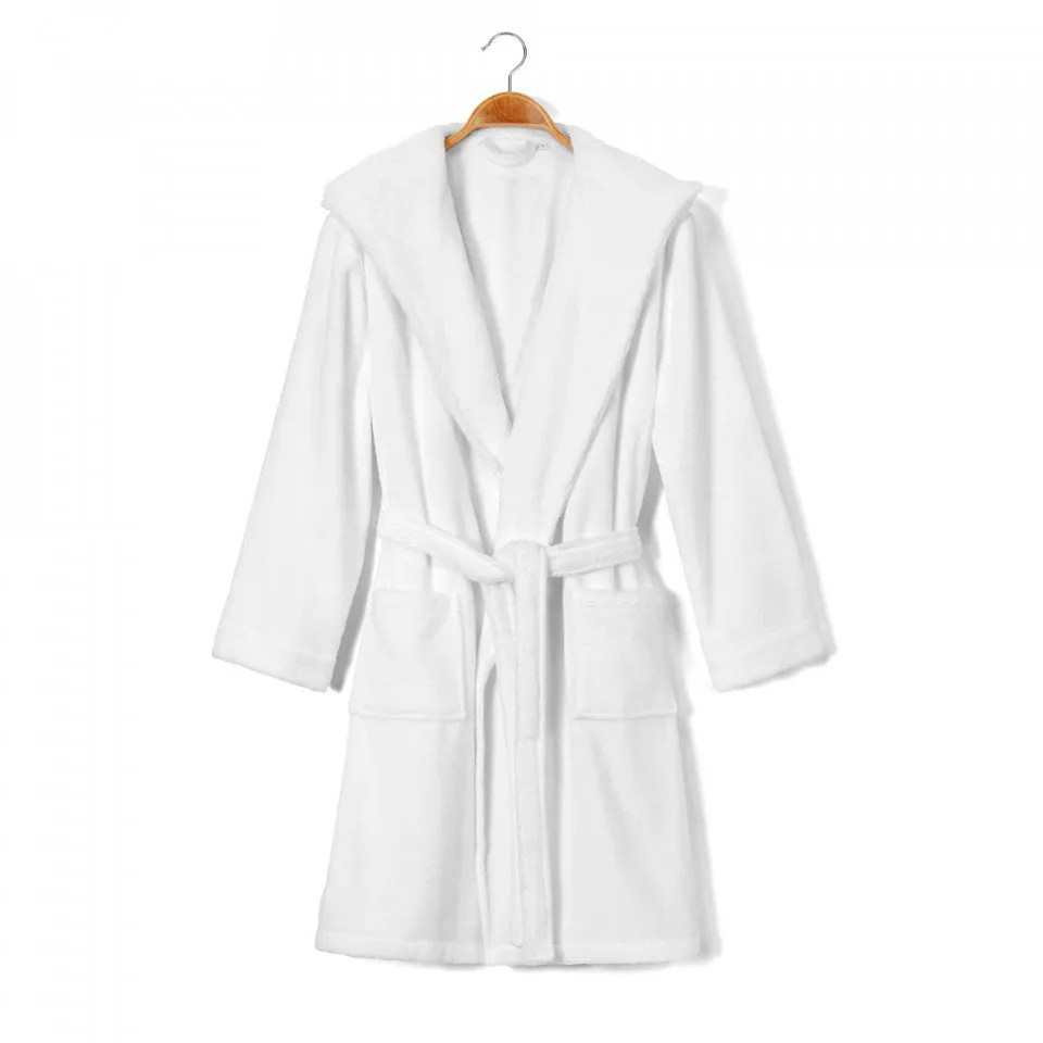 Luxurious 100% Pure Cotton Unisex Chicago Hooded Bathrobe in White