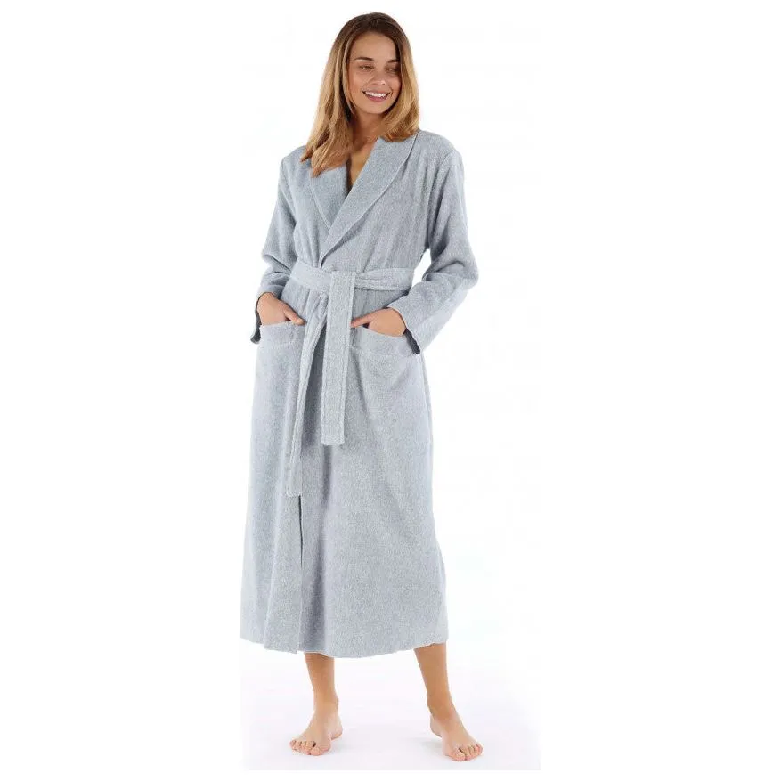 Luxurious 100% Pure Cotton Unisex Poem Heathered Bathrobe in Warm Grey