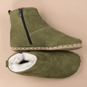 Men's Olive Barefoot Boots with Fur