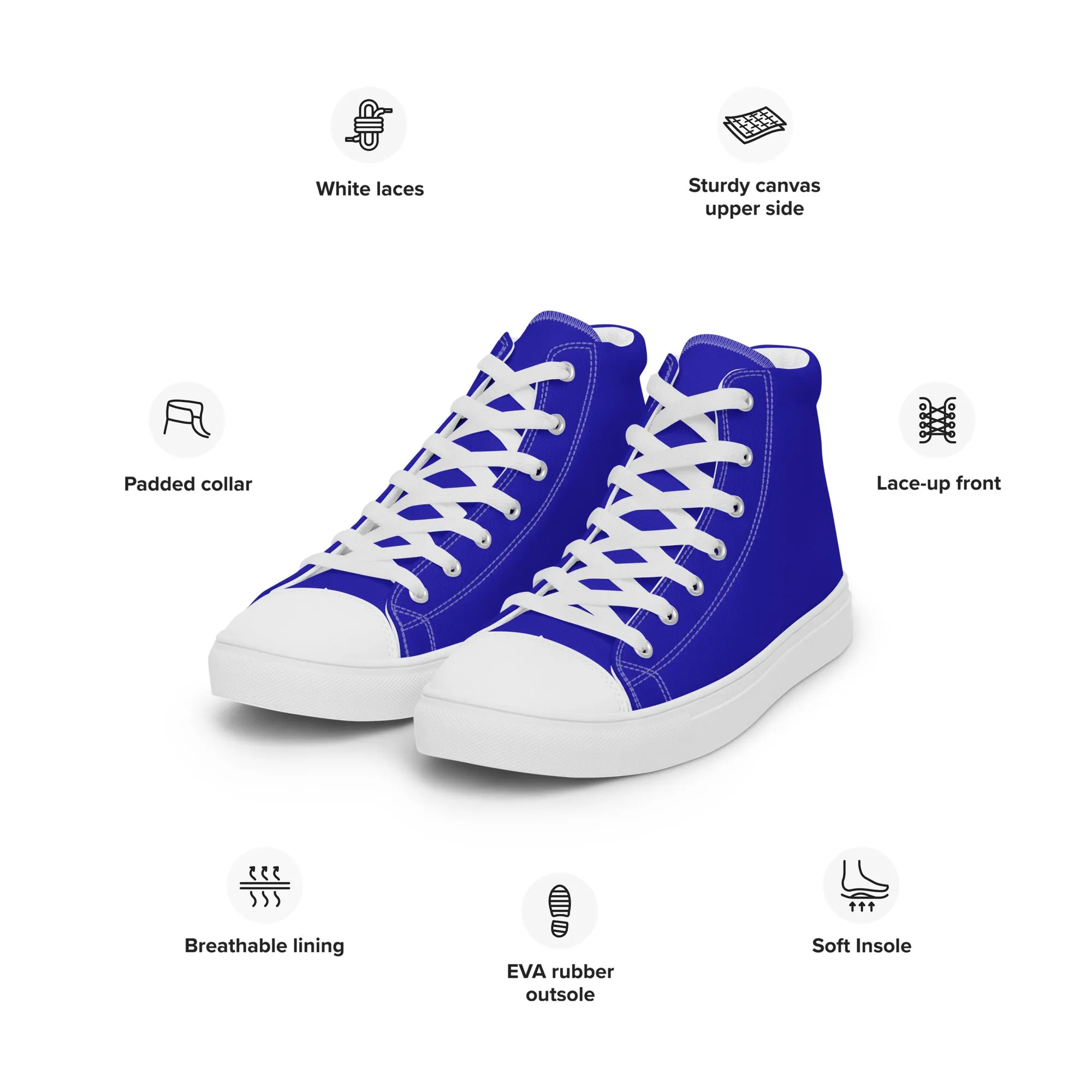 Men’s Royal Blue high top canvas shoes, Men's Blue High Top Sneakers