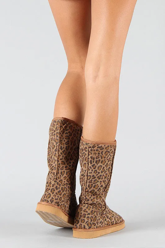 Miss Me Leopard Round Toe Mid Calf Boot