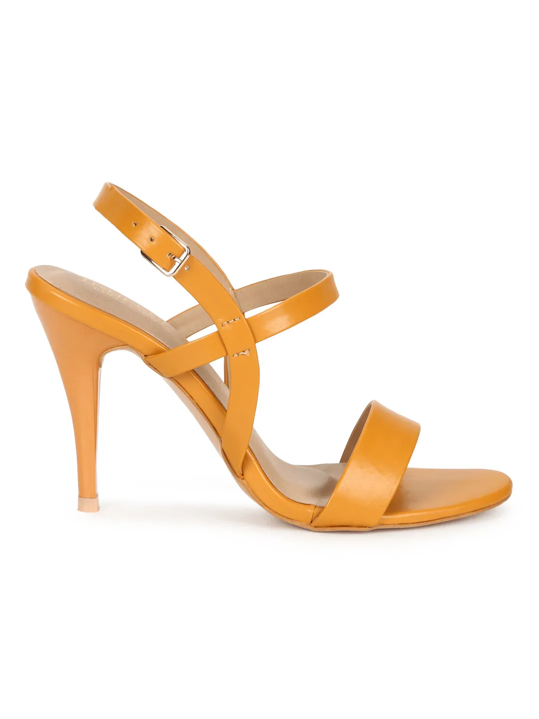 Mustard Yellow PU Strappy Stilettos With Back Strap (TC-RLST17-YEL)