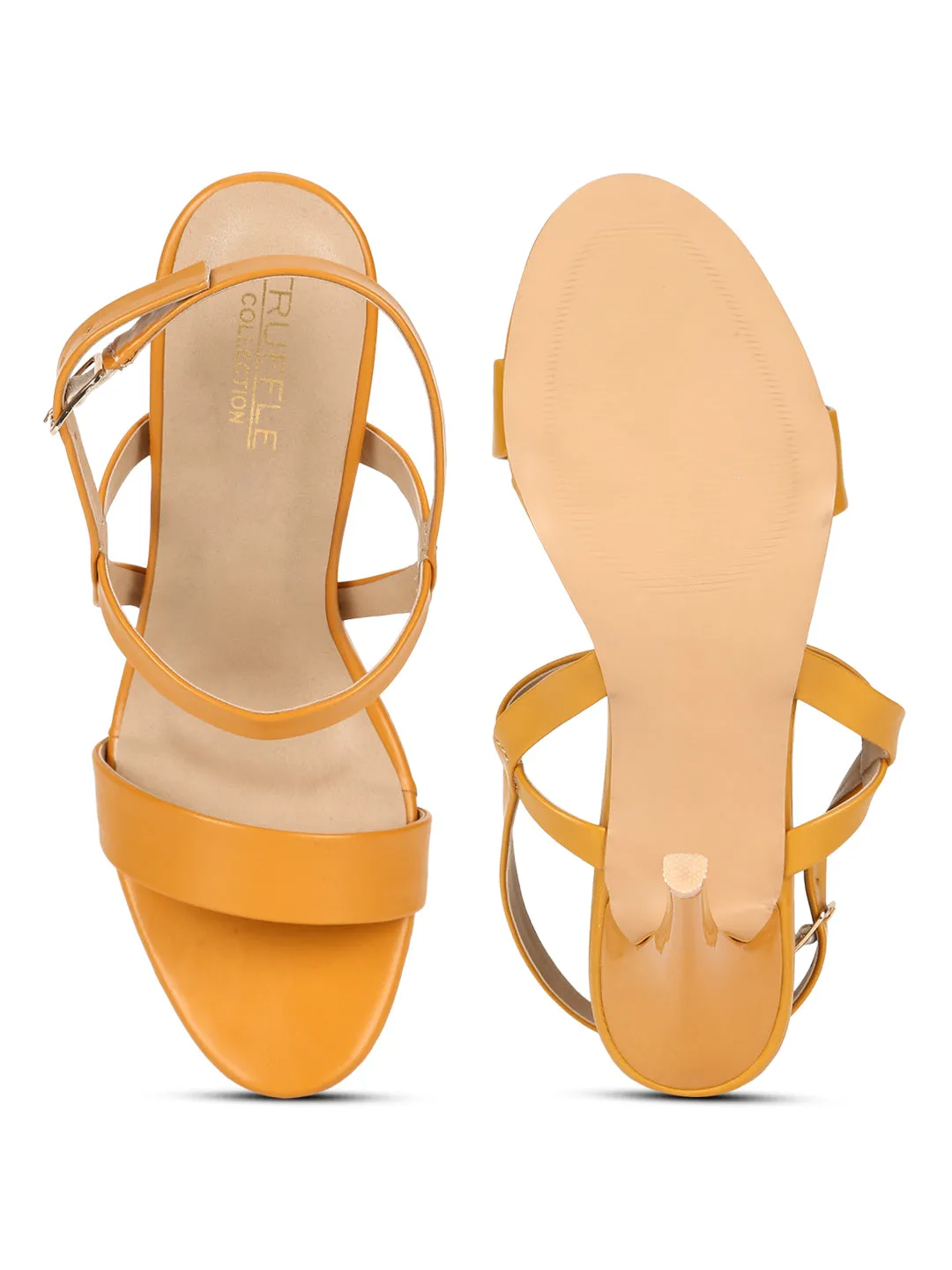 Mustard Yellow PU Strappy Stilettos With Back Strap (TC-RLST17-YEL)