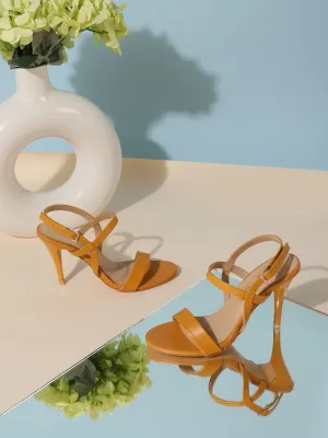 Mustard Yellow PU Strappy Stilettos With Back Strap (TC-RLST17-YEL)