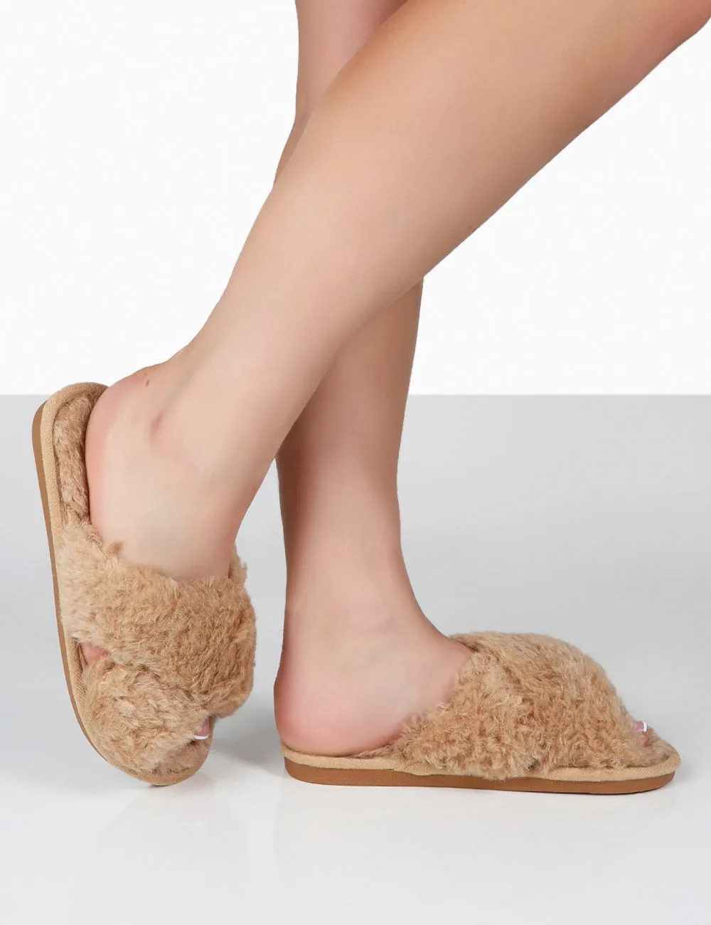 Nightcap Beige Cross Strap Slippers