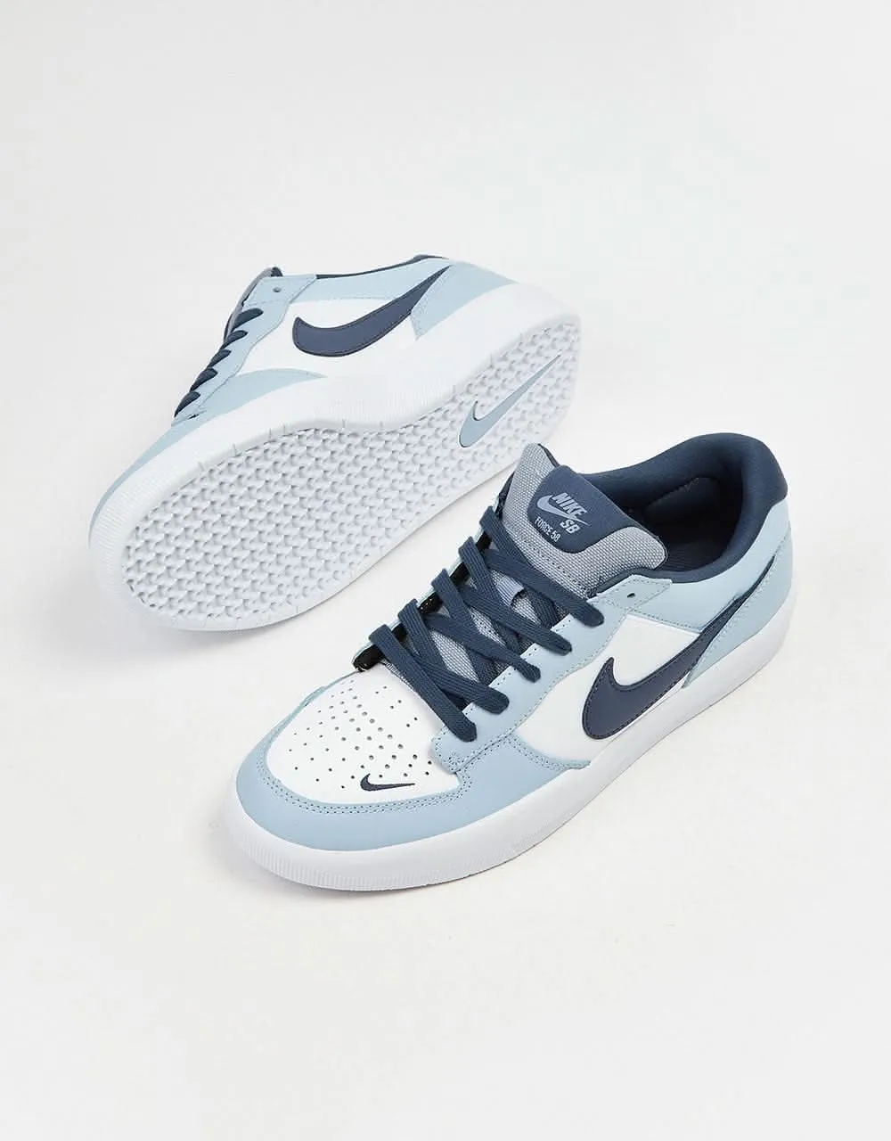 Nike SB Force 58 Premium Leather Skate Shoes - White/Thunder Blue-White-Ashen Slate