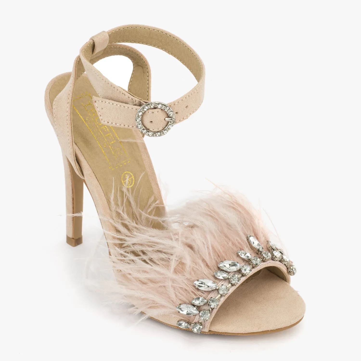 Nude Diamante Feather High Heels