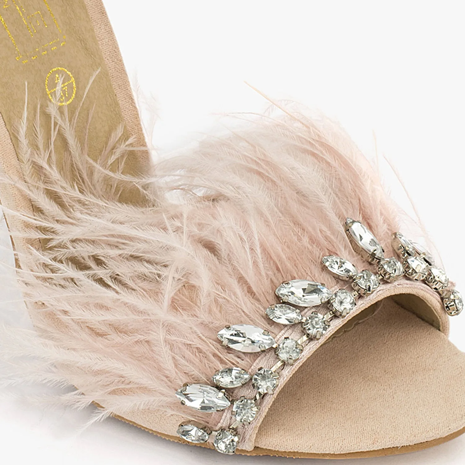 Nude Diamante Feather High Heels