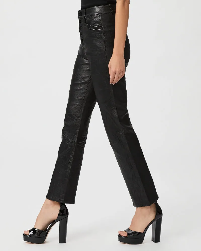 Paige Stella Leather Trouser With Exposed Button - Black