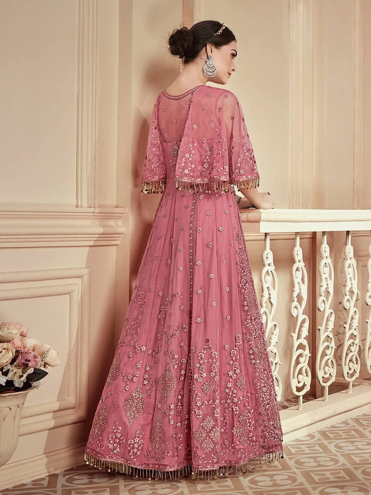 Pink Hues Heavily Embroidered Designer Anarkali Gown