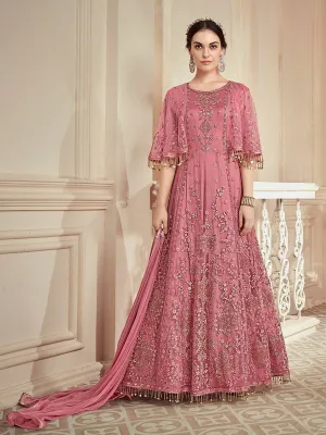 Pink Hues Heavily Embroidered Designer Anarkali Gown