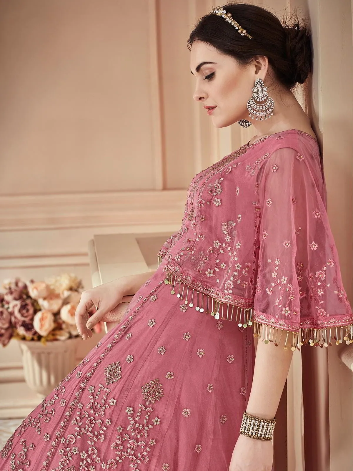 Pink Hues Heavily Embroidered Designer Anarkali Gown