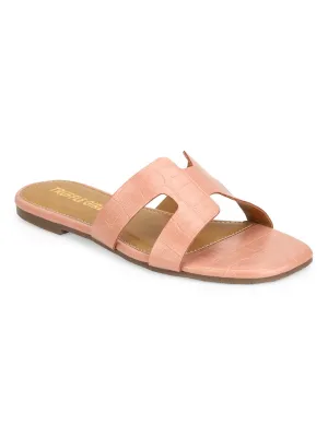 Pink Nude Croc PU Slip On Slides