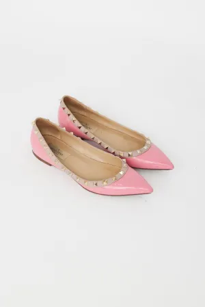 Pink Patent Leather Rockstud Trim Flat