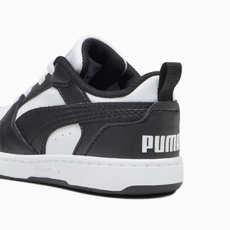 PUMA KID'S REBOUND V6 WHITE/BLACK BASKETBALL SHOES