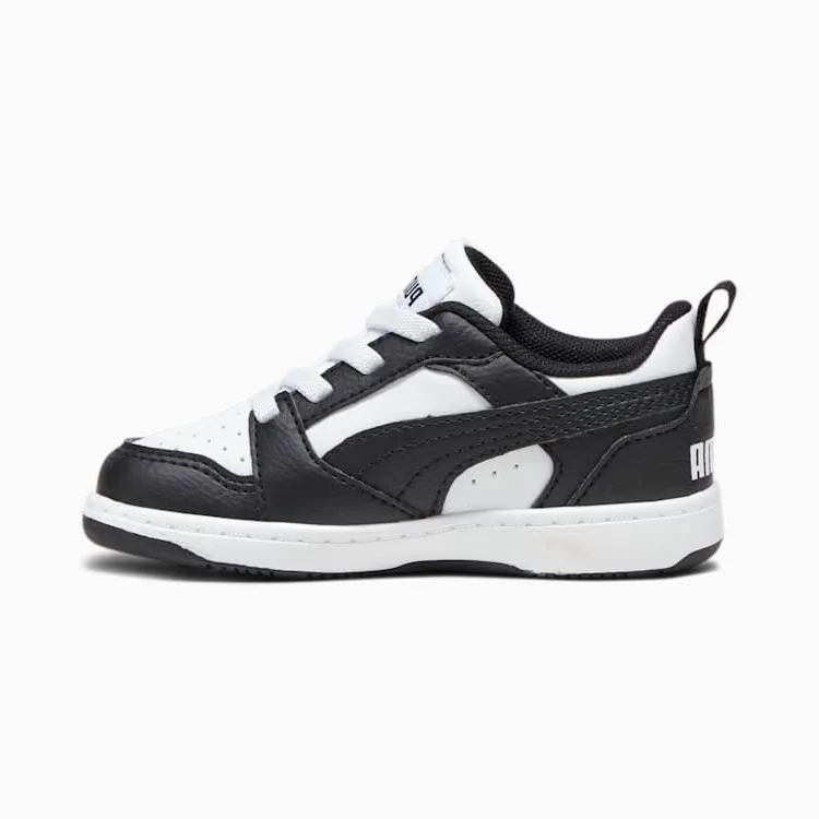 PUMA KID'S REBOUND V6 WHITE/BLACK BASKETBALL SHOES