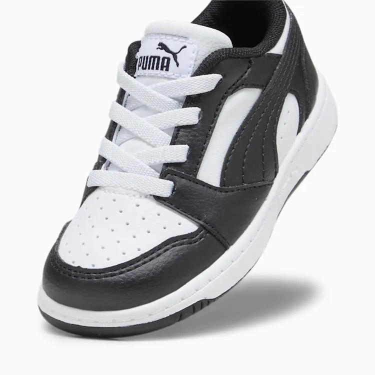 PUMA KID'S REBOUND V6 WHITE/BLACK BASKETBALL SHOES