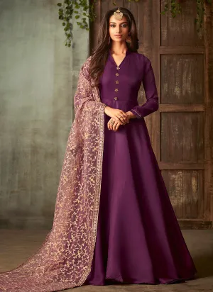 Purple And Mauve Embroidered Anarkali Suit