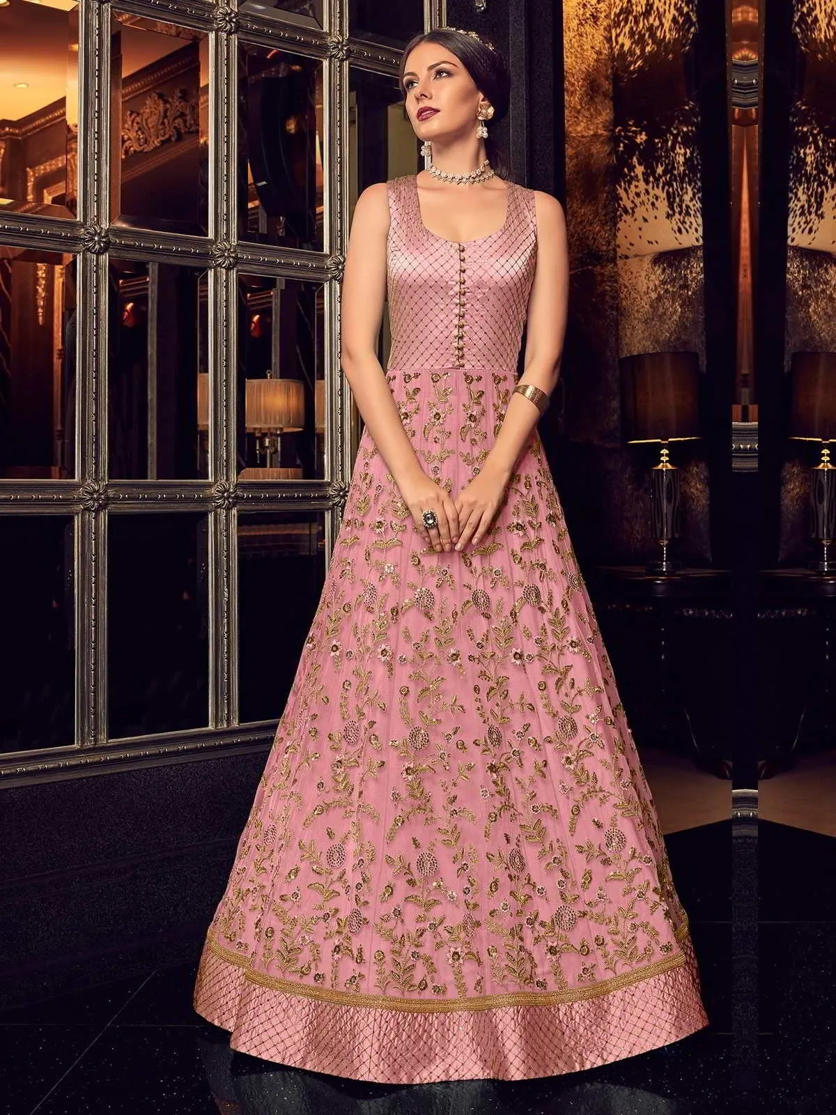 Purple And Pink Traditional Embroidered Anarkali Suit