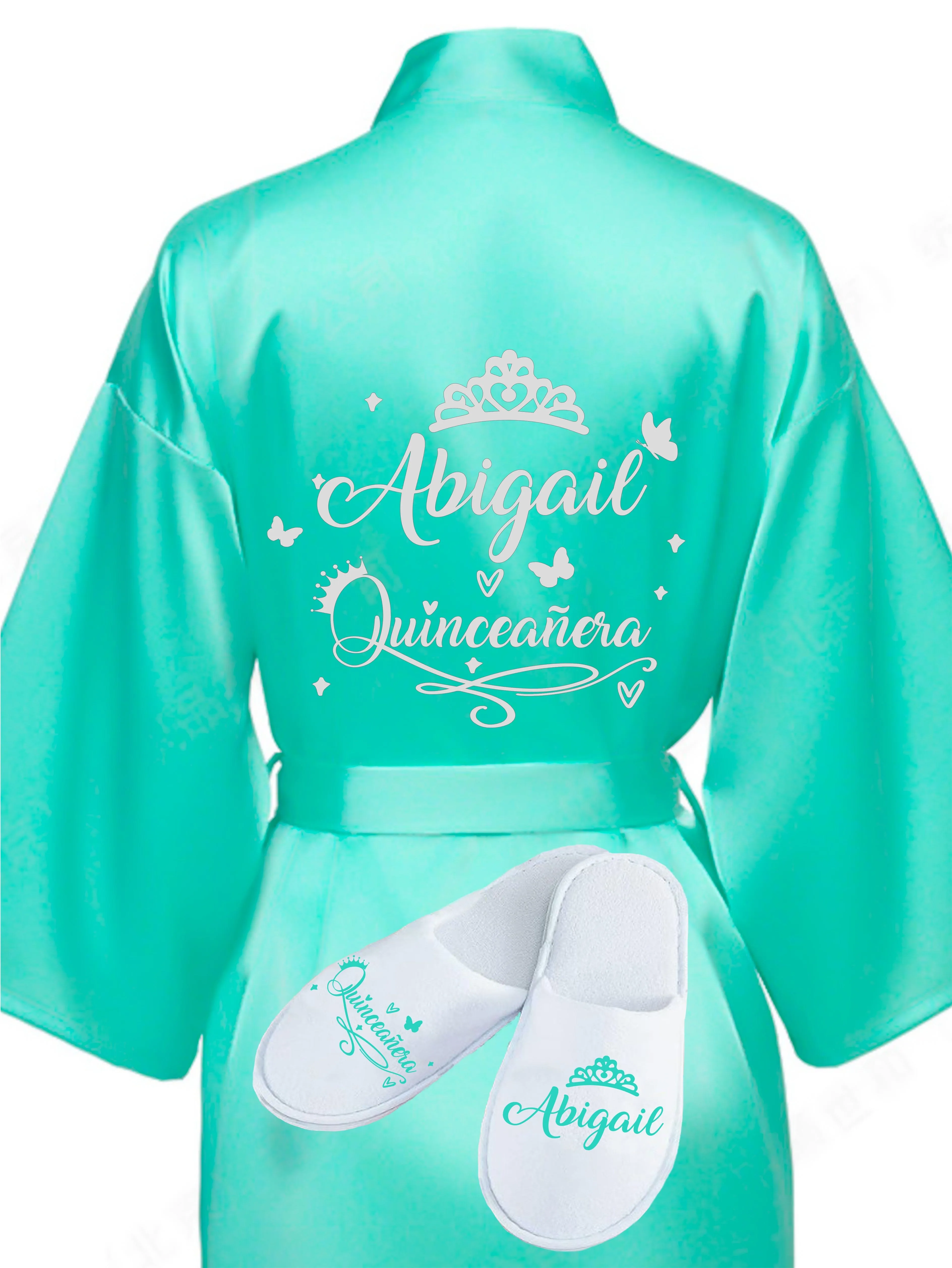 Quinceanera Mint with Silver robe with slippers