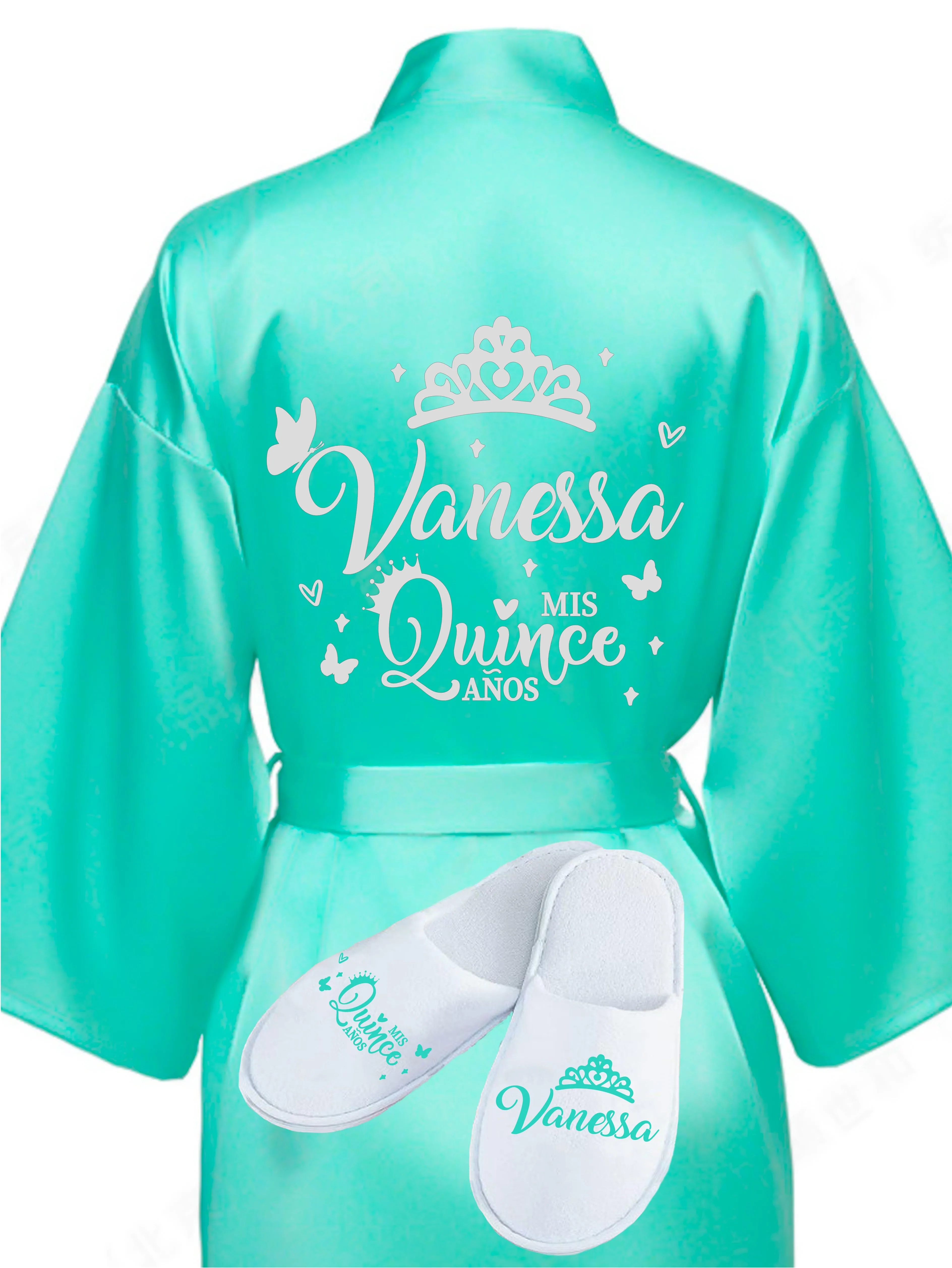 Quinceanera Mint with Silver robe with slippers