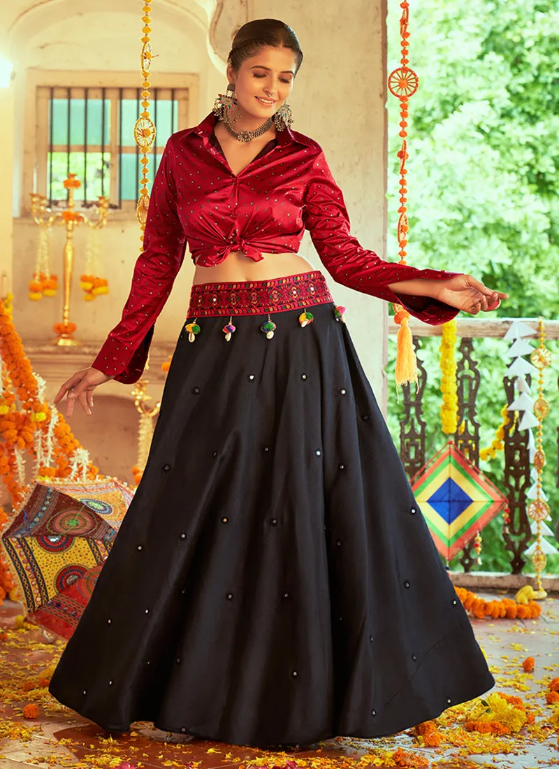 Red And Black Embroidered Traditional Lehenga Choli For Navratri