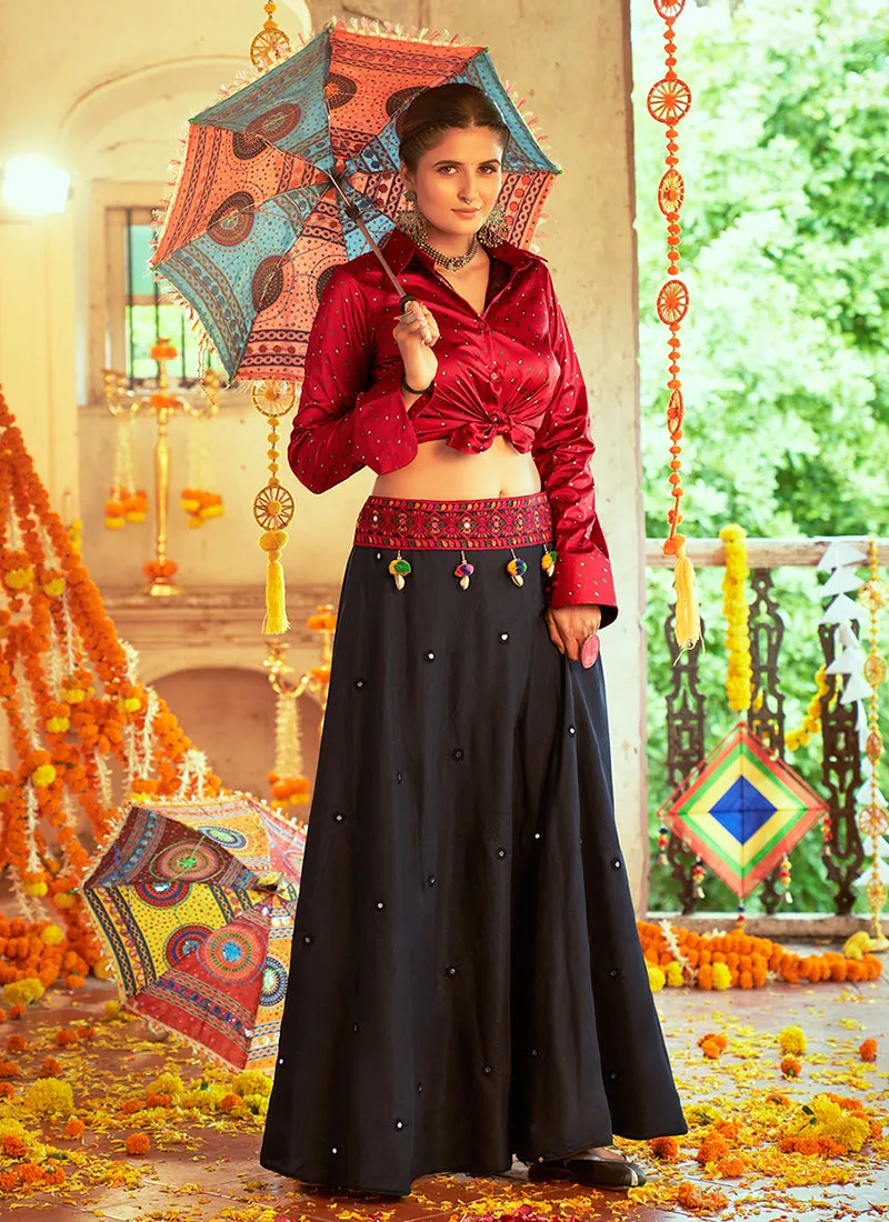 Red And Black Embroidered Traditional Lehenga Choli For Navratri