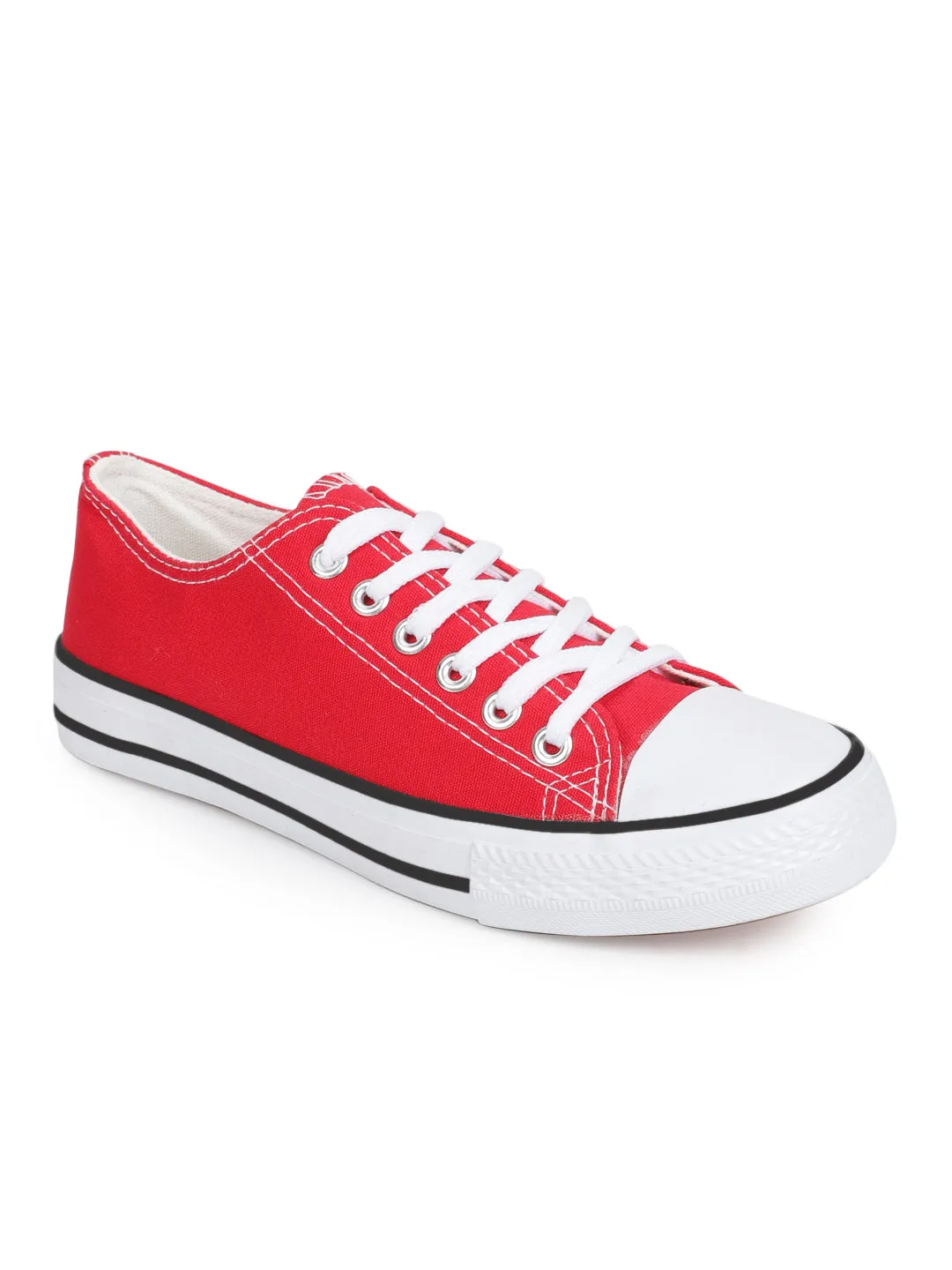 Red Canvas Stylish Lace-Up Sneakers For Kids-Unisex (TC-LKCAN3-RED)