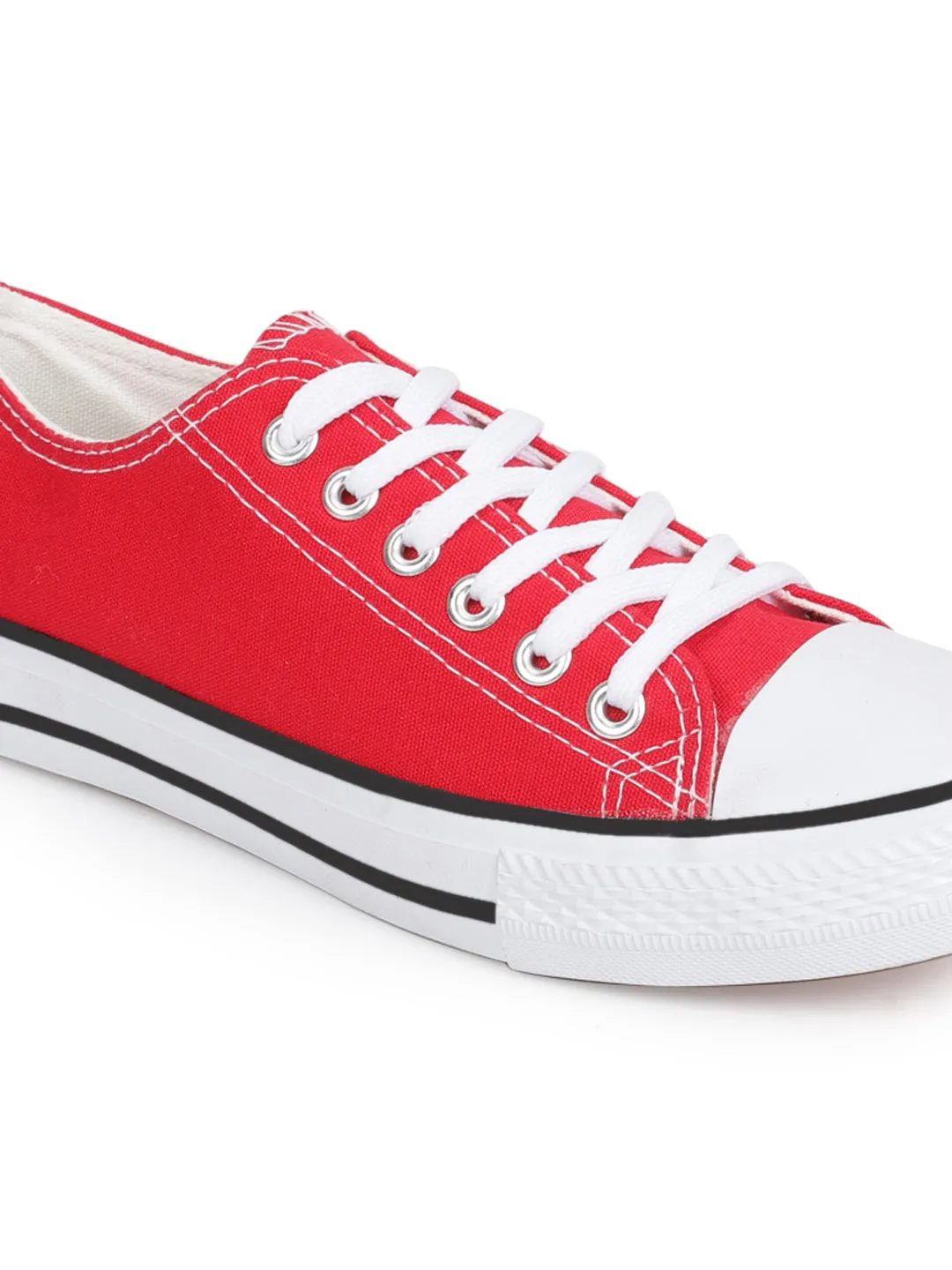 Red Canvas Stylish Lace-Up Sneakers For Kids-Unisex (TC-LKCAN3-RED)