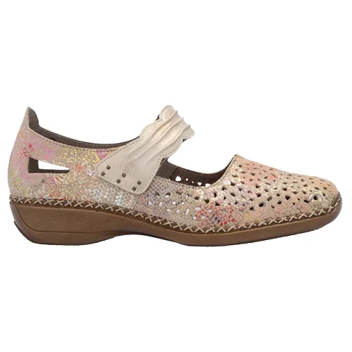 Rieker Ladies Cross Strap Shoes - 41399-92 - Beige