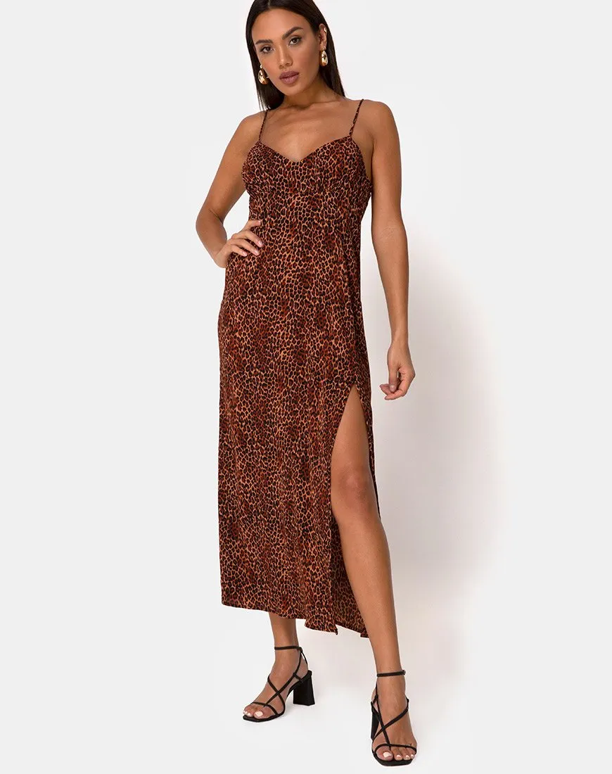 Rinda Maxi Dress in Crinkle Ditsy Leopard Orange