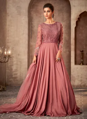 Rose Pink Embroidered Party Wear Anarkali Gown